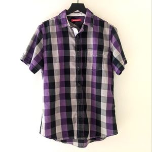 S Unionbay Purple Black Plaid Button Down Shirt